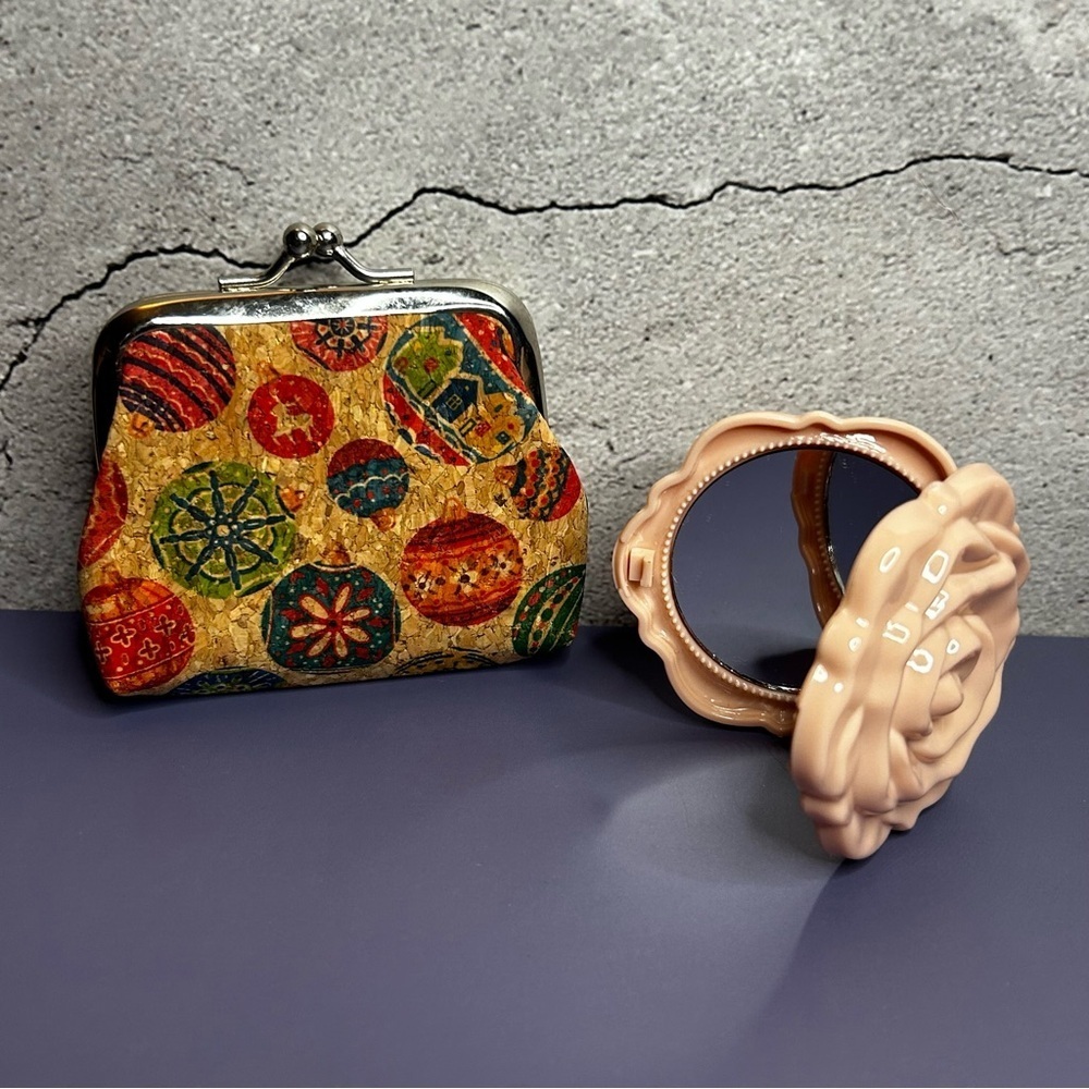 Vintage Inspired Coin Purse and Rose Design Compact Mirror
